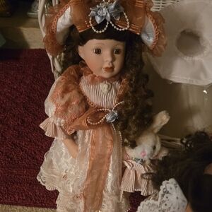 Elegant Victorian Doll with Lace Dress